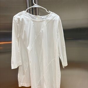 JJILL WHITE COTTON TUNIC LENGTH TOP BIAS LINES - CUTE SIZE XL